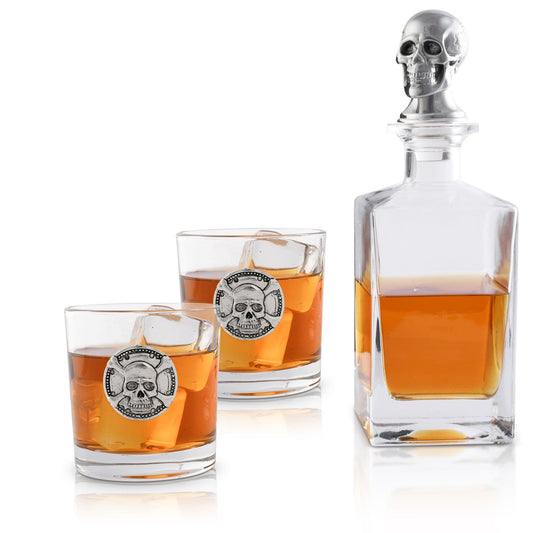 Skull Decanter Set with a Set Double Old Glasses