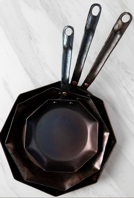 8",10",12" Octagon Carbon Steel Skillets Set (Hand Forged!)