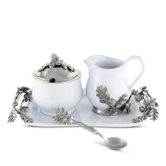Stoneware Creamer Set - Pewter Acorn & Oak Leaf