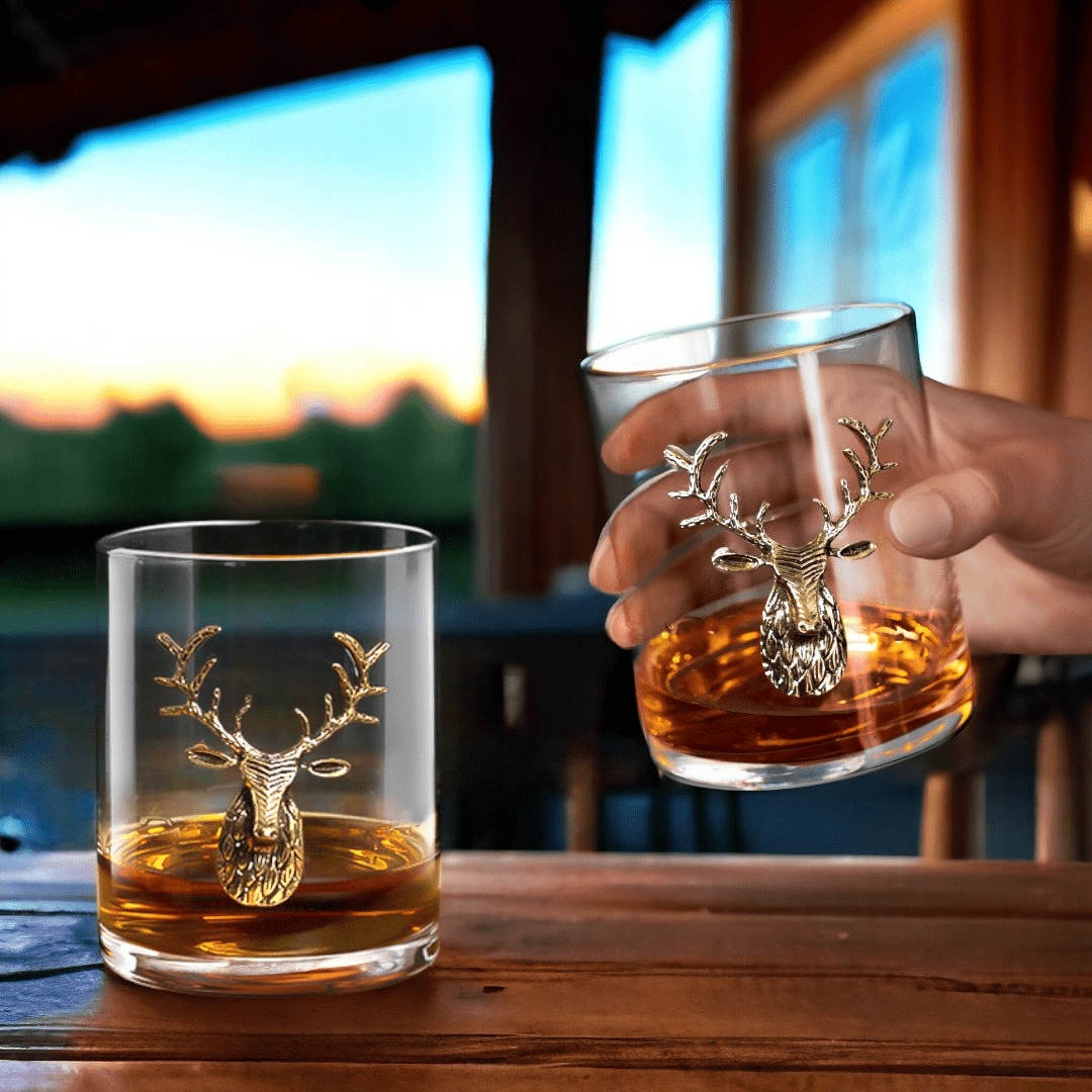 Gold Stag Deer Whiskey Glasses