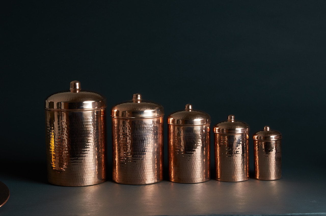 Copper Kitchen Canisters Set 5 Piece (Handmade!)