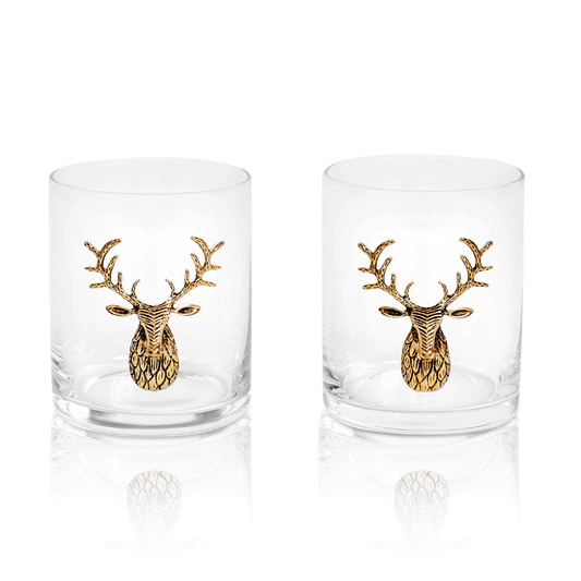 Gold Stag Deer Whiskey Glasses