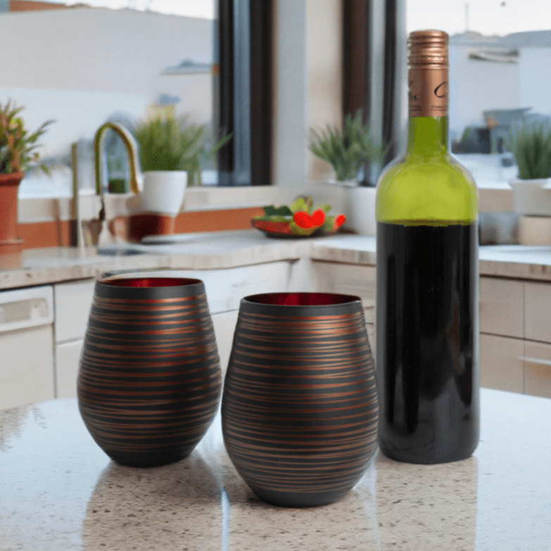 Black Swirl Stemless Glasses