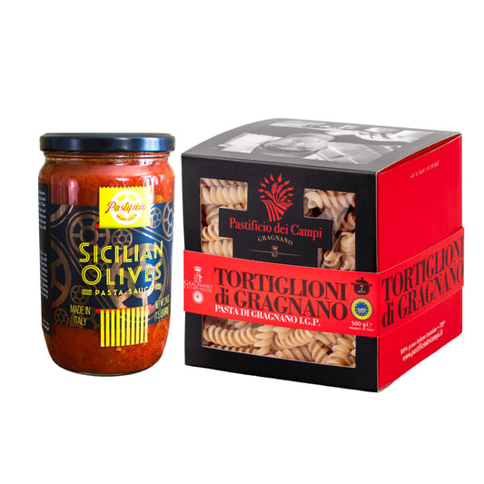 Artisanal Pasta & Sauce Combo - Sicilian Olive & Gragnano Tortiglioni