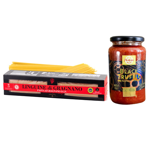 Artisanal Pasta & Sauce Combo – Black Truffle Sauce & Gragnano Linguine