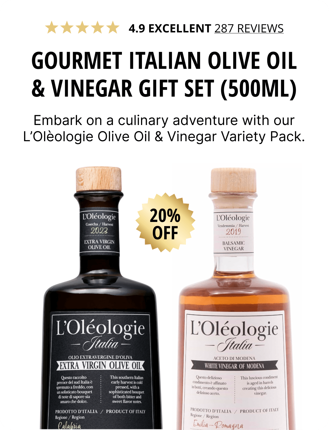 L'Oléologie Italian Oil & Vinegar 500ml 2 Pack