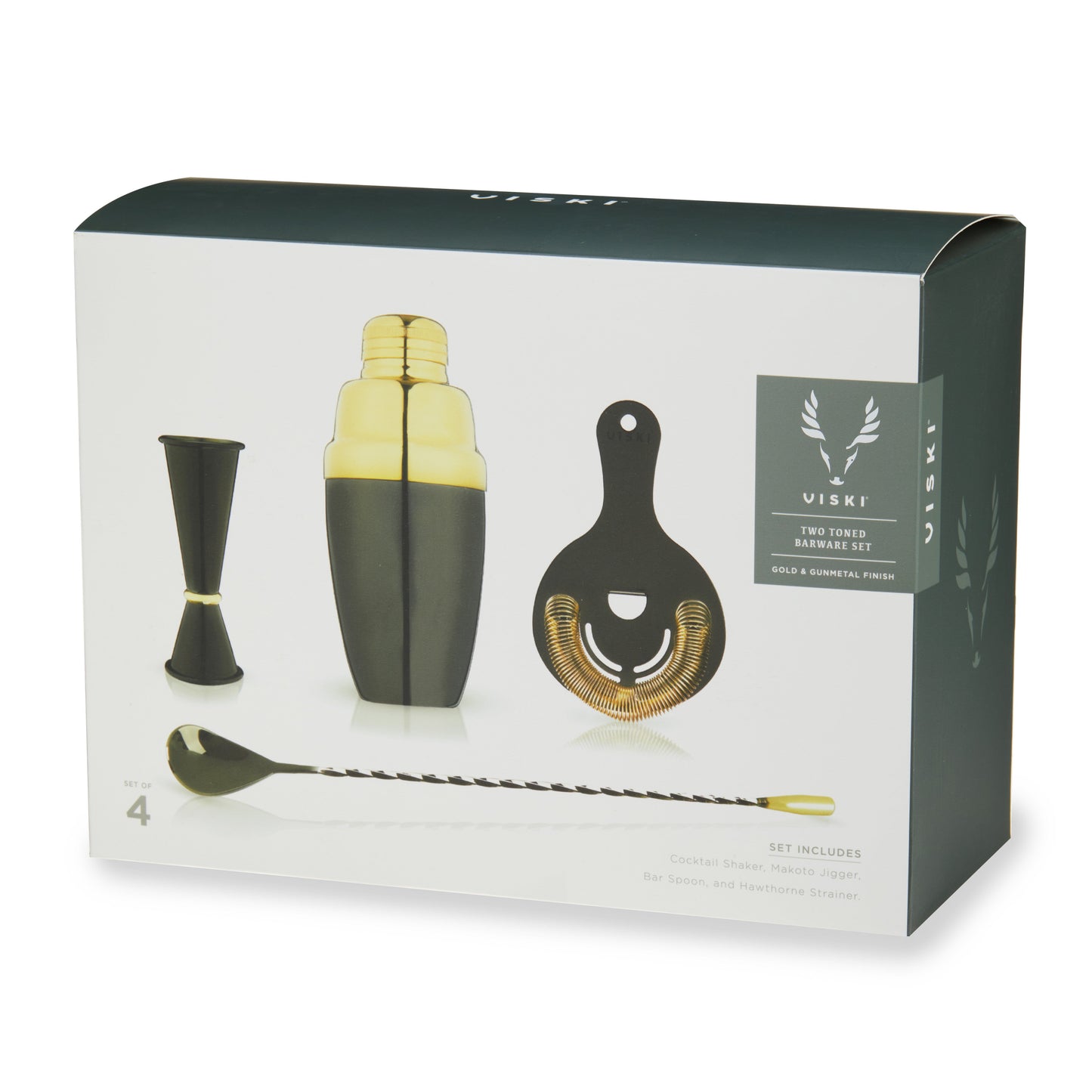 4-Piece Stainless Steel Barware Set in Black & Gold