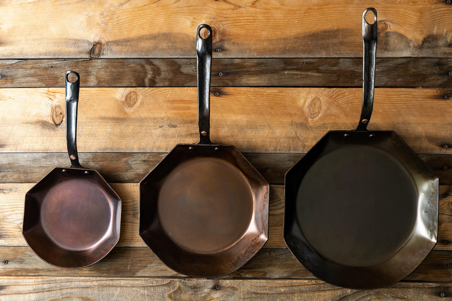 8",10",12" Hybrid Carbon Steel Skillets Set (Hand Forged!)