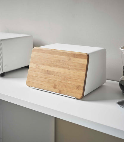 Bread Box with Cutting Board Lid - Steel + Wood