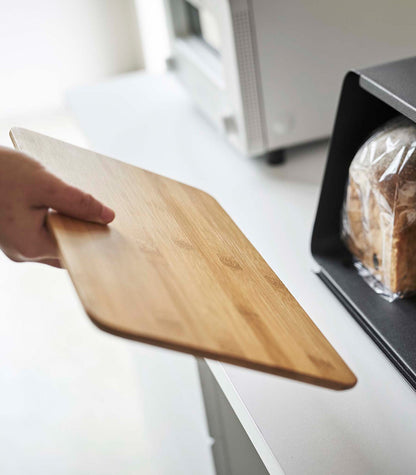 Bread Box with Cutting Board Lid - Steel + Wood