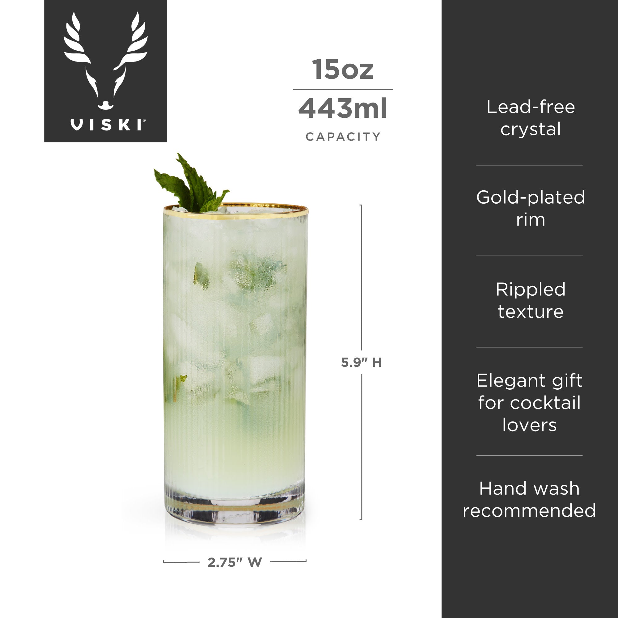 Viski Meridian Crystal Highball Glasses - Thumbnail 5