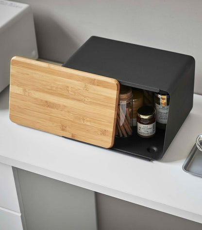 Bread Box with Cutting Board Lid - Steel + Wood