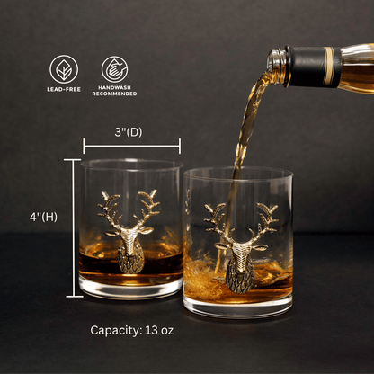 Gold Stag Deer Whiskey Glasses