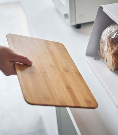 Bread Box with Cutting Board Lid - Steel + Wood